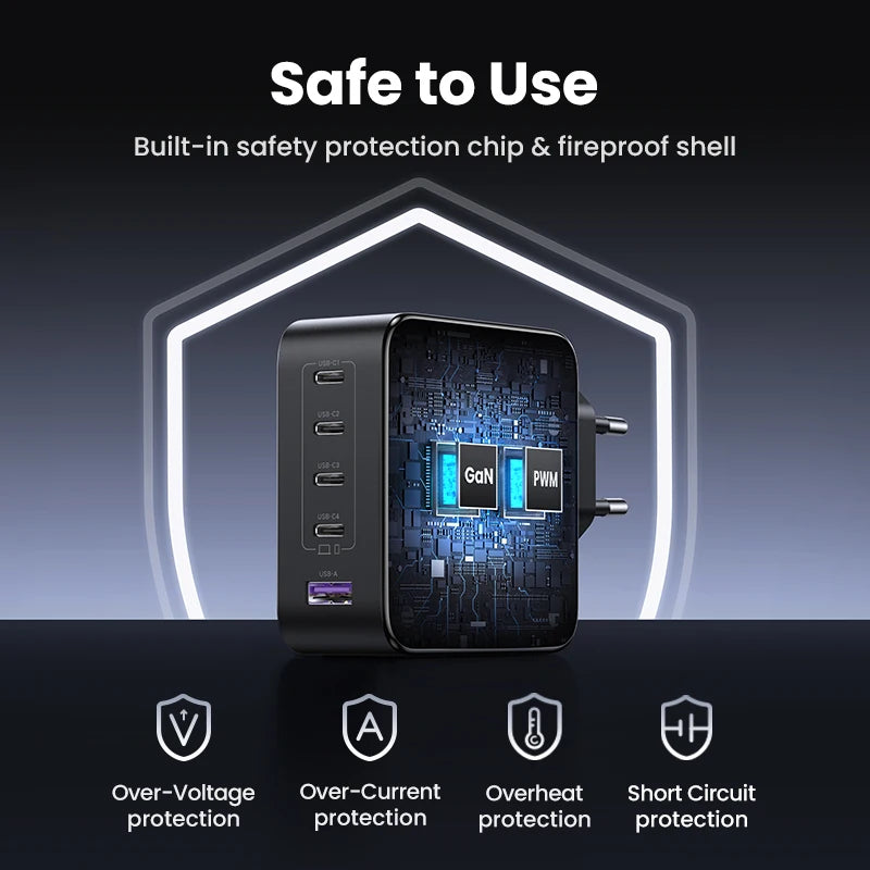 Cargador UGREEN GaN de 100 W con 5 puertos USB-C, QC4.0, 3.0 y PPS para MacBook Air, portátil y tableta. Cargador PDFast para iPhone 17, 16 y 15 Pro.