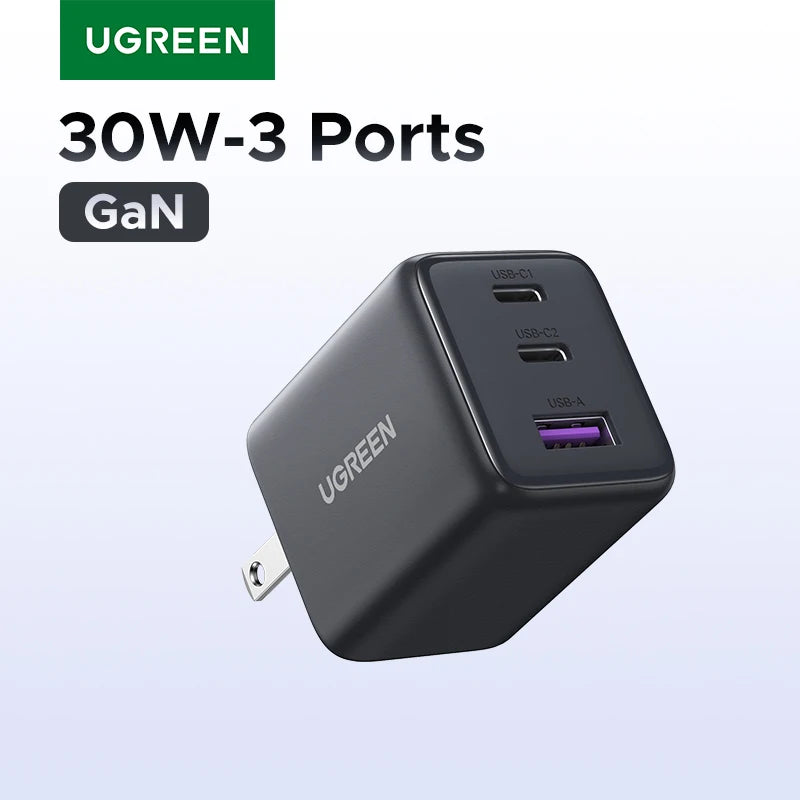 Cargador rápido UGREEN GaN Mini 30W | Compatible con iPhone, Samsung, Xiaomi y tablets