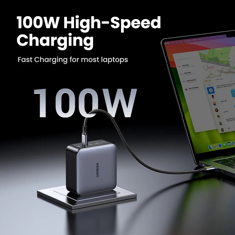 Cargador UGREEN GaN de 100 W con 5 puertos USB-C, QC4.0, 3.0 y PPS para MacBook Air, portátil y tableta. Cargador PDFast para iPhone 17, 16 y 15 Pro.