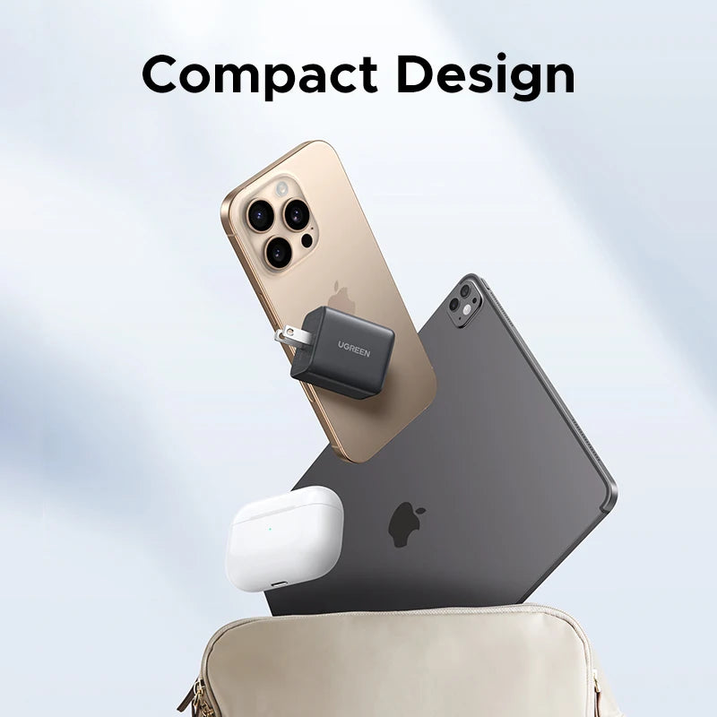 Cargador rápido UGREEN GaN Mini 30W | Compatible con iPhone, Samsung, Xiaomi y tablets