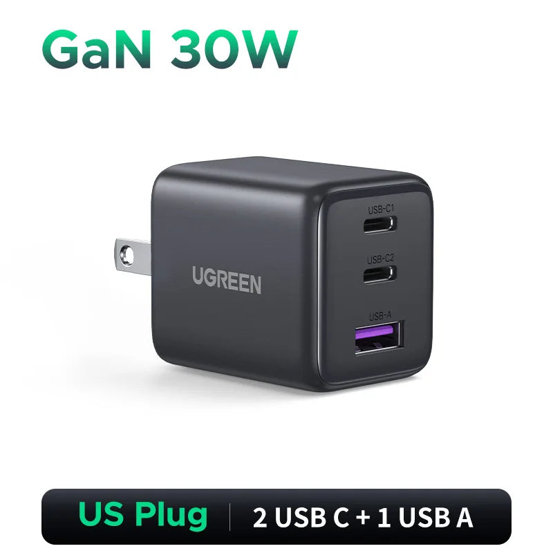 Cargador rápido UGREEN GaN Mini 30W | Compatible con iPhone, Samsung, Xiaomi y tablets