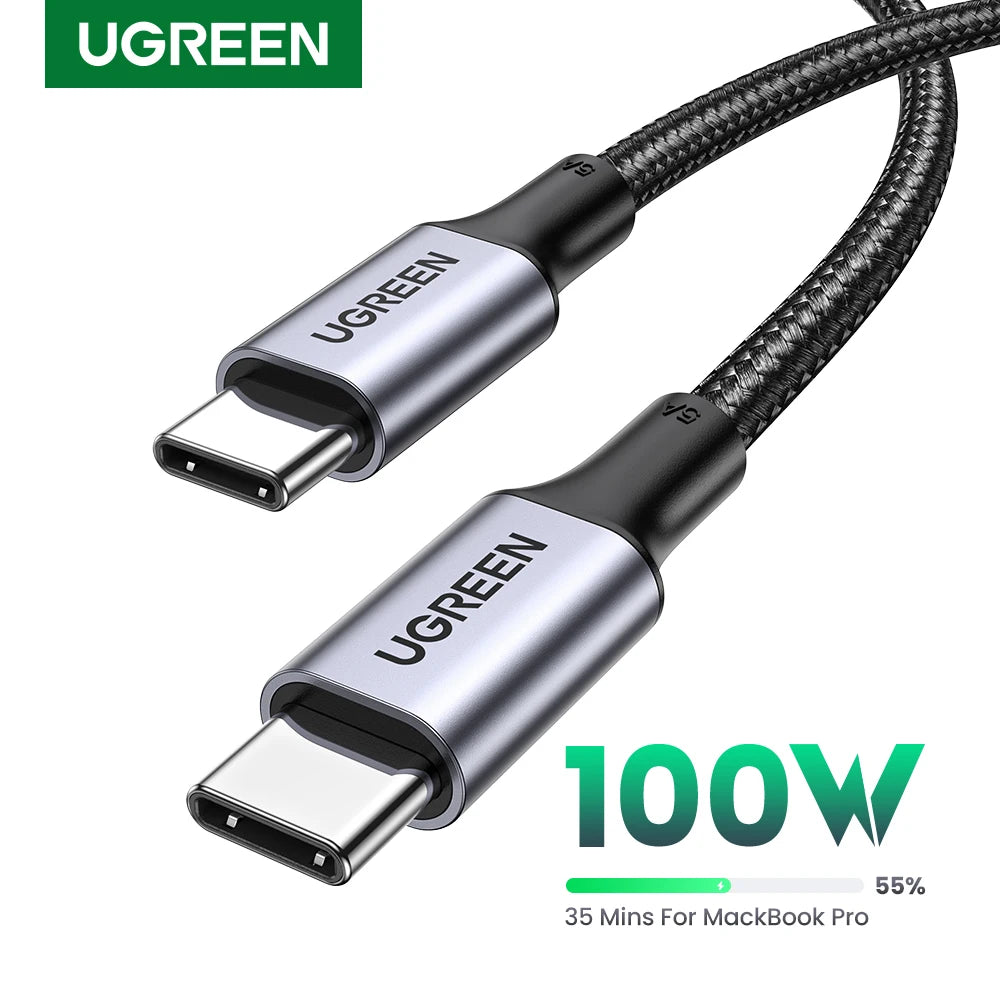 Cable UGREEN USB tipo C a USB-C de 100 W para iPhone 17/16, MacBook, iPad, Samsung Poco, carga rápida PD de 5 A, chip E-Marker.