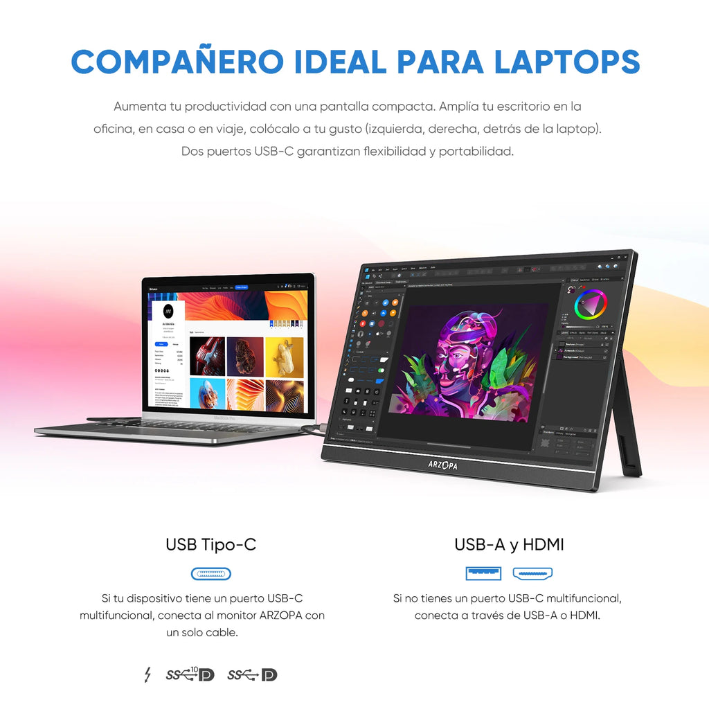 Monitor portátil ARZOPA de 15,6 pulgadas, pantalla externa FHD IPS 1080p, monitor secundario para portátil/Mac, USB-C/HDMI, A1