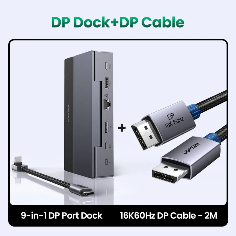 Estación de acoplamiento UGREEN Steam Deck con USB-C de 10 Gbps a DisplayPort 4K 120 Hz, Gigabit RJ45, PD100W y lector de tarjetas TF/SD para PC, iPad, ROG Ally/X, Legion Go